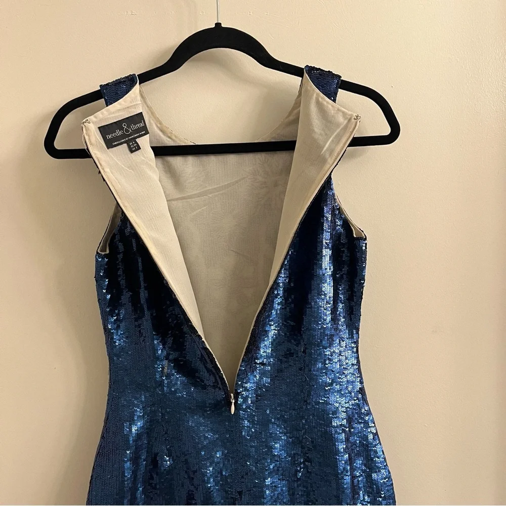 Needle & Thread Blue Floral Sequin Sleeveless Mini Dress Size US 2 - Picture 5 of 10